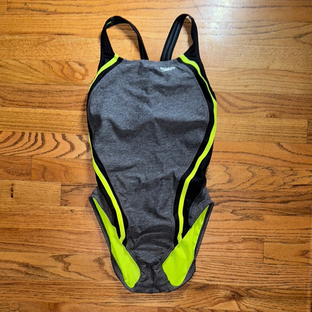 Speedo Gray and Neon Green Swimsuit